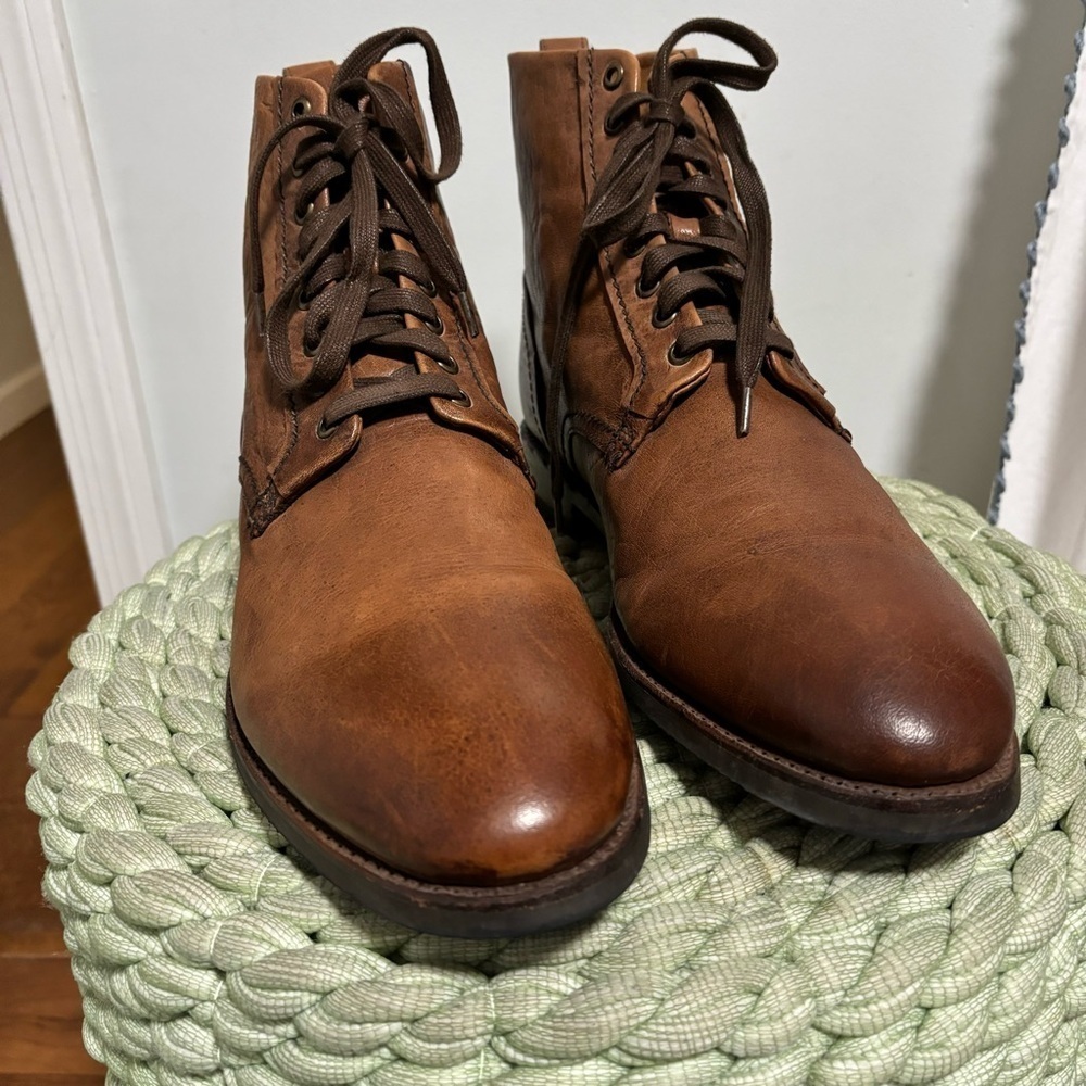 Frye Peyton Lace Up Distressed Brown Cognac Casual Dress Boots - Picture 3 of 9